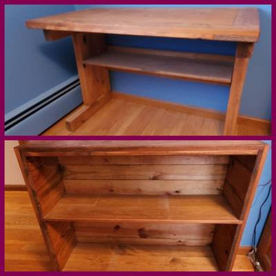 Handmade Solid Wood Bookcase & Desk