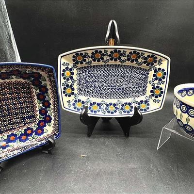 Trio of Authentic Polish Pottery Serveware