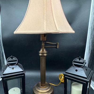 Hampton Bay Brass Lamp & Two Metal Lanterns
