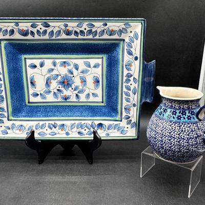Pflatzgraff Platter  & Authentic Polish Potter Pitcher