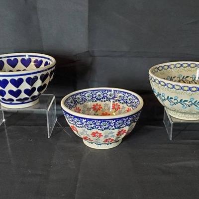 (3) Boleslawiec Polish Pottery Cereal Bowls
