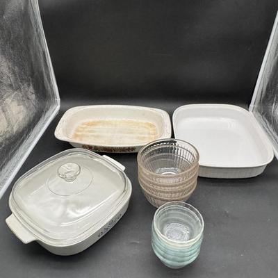 Three Large Casseroles & Various Glass Bowls