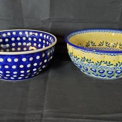 (2) Boleslawiec Polish Pottery Large Bowls