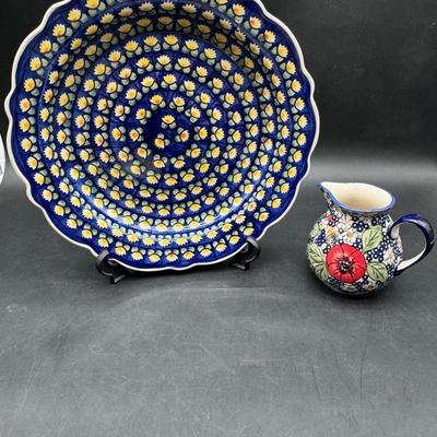 Authentic Polish Pottery Plater and Small Pitcher