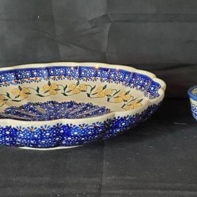 Boleslawiec Polish Pottery - Scalloped Dish & Small Bowl