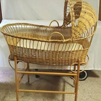 Antique Wicker Bassinet on Wheels 