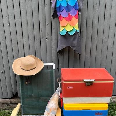 Sun & Fun Lot - (2) Coolers, Kite, Beach Chair, Hat & Buoy Decorations