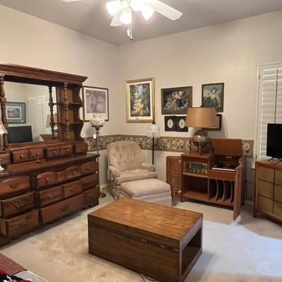 Mid Century Furniture Family Room, with MCM Radio turn table and speaker