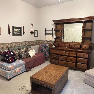 Mid century furniture room with sofa bed, 