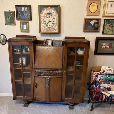 Antique Art Deco Desk with Curio Cabinet