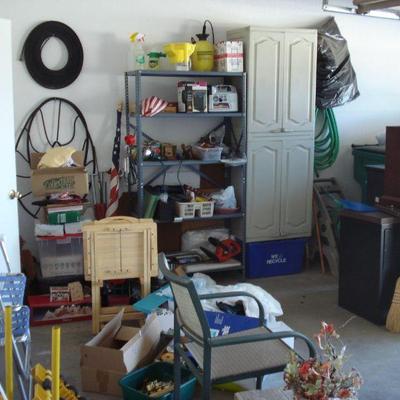 Garage stuffs: tools, patio furnitures, garden decors