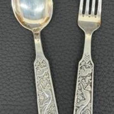 Vintage David Andersen Children's Sterling Silver Fork and Spoon Set