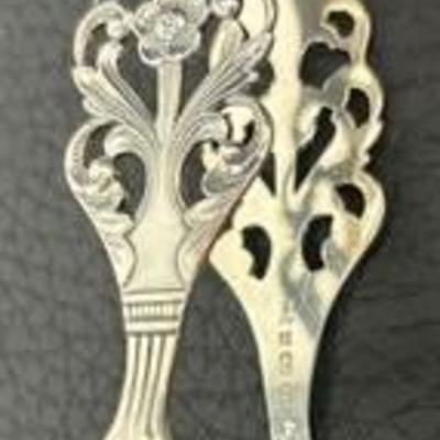 Vintage Norwegian Sterling Silver Tongs Viking Rose