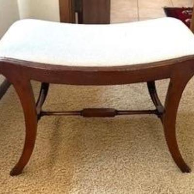 Stylish Vintage Upholstered Wooden Bench 

Measures 26 x 18 x 16 inches. 
