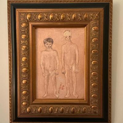 Paul S Benoit "Deux Amis" Mixed Media Painting
