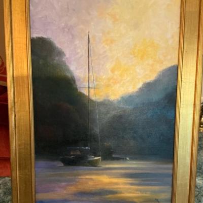 Sailboats At Sunset Painting 2004 Wess S. 