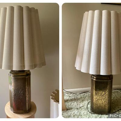 2 Bird Etched Brass Table Lamps