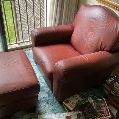 Divani Red Italian Leather Armchair & Ottoman