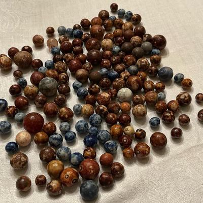 Antiques Ceramic And Stone Marbles Blue And Brown 