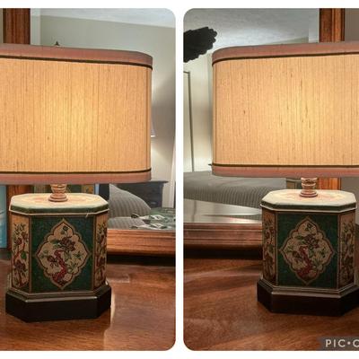 2 Frederick Cooper Converted Floral Tin Table Lamps