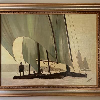 Paul S Benoit Fisherman Sailing Rafts Painting