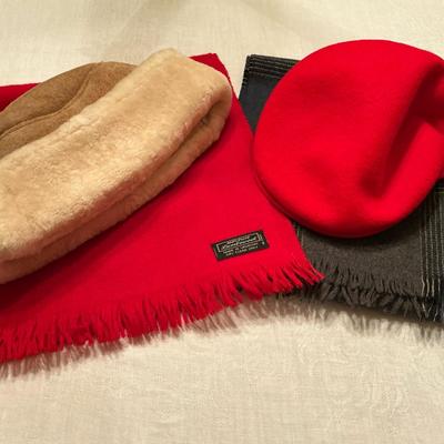 Mens Kangol Wool Hat With Sheerling Cap And Wool Scarves 