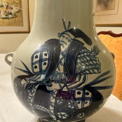 Blue And White Warrior Vase 