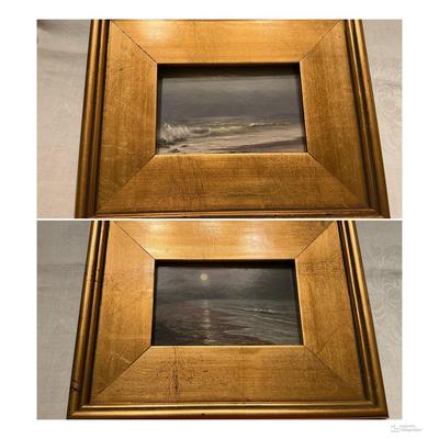 Martin Figlinski Set Of Two Ocean Waves At Night Paintings 9x11