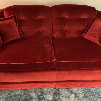Vintage Red Ethan Allen Velvet Sofa 
