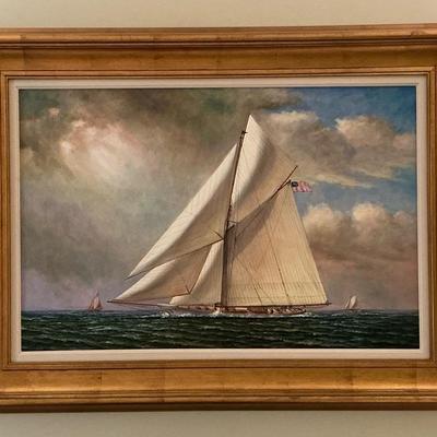 D. Taylor Sailing Ship Painting Gold Frame