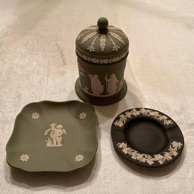 Wedgewood Jasper Trinket Box And Dish With Basalt Black Ashtray