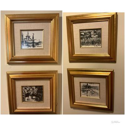 Set Of 4 Framed 1970’s Barclay Sheaks Prints 