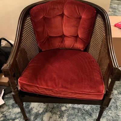 Ethan Allen Red Velvet Cane Drum Chair 