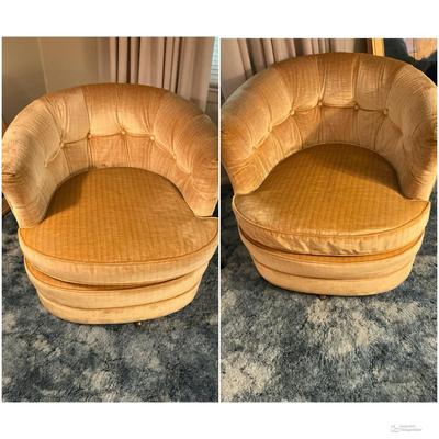 Set Of Two Drexel Gold Velvet Swivel Bucket Chairs 