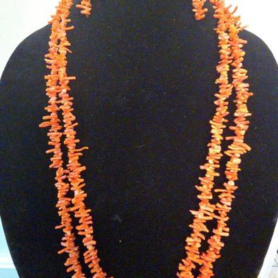 Vintage Coral Necklace And Earring Set