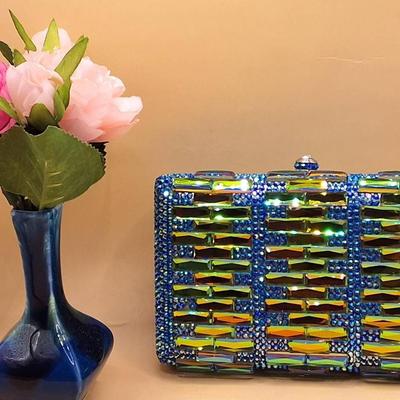 Blue Crystal Clutch with Iridescent Yellow-Gold Accents
 