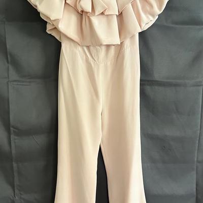 Elegant Light Blush Off-Shoulder Ruffle Jumpsuit - Estimated Size S