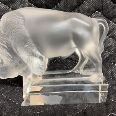 Lalique Buffalo Bison Crystal Glass Figurine 4" Frosted Body 
