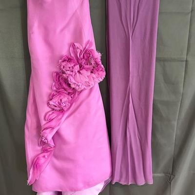 Angel Sanchez Designer Gown Set – Size 6 – Strapless Orchid Pink Floral Gown with Matching Shawl