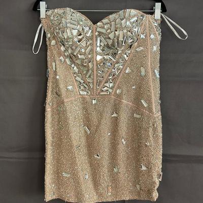 Sherri Hill Strapless Mini Dress – Mirror Beaded Bustier Bodice, Size 2