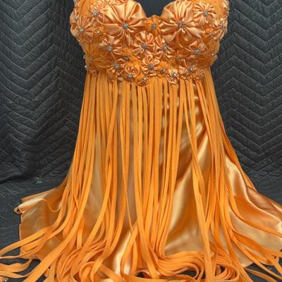 Claudia Arce Orange Fringe Dress
