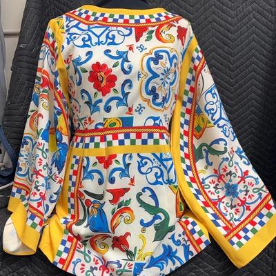  “vibrant multi-color Mediterranean-style print Dress