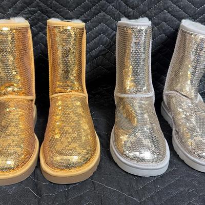 UGG Classic Short Sequins Boots Gold/ Silver Size 7
