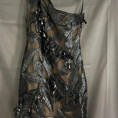 Black Sequin Fringe One-Shoulder Cocktail Dress – Size S/M