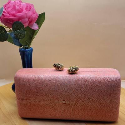 KOTUR Pink Faux Shagreen Box Clutch with Gold Clasp
