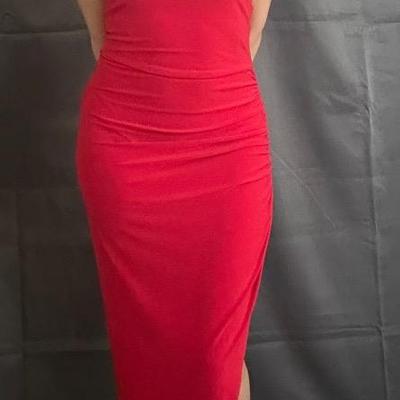 Stunning Norma Kamali Strapless Asymmetrical Dress – Red, Size M/38