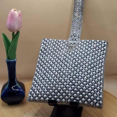 Dudu Pearl and Crystal Evening Bag with Wrist Strap