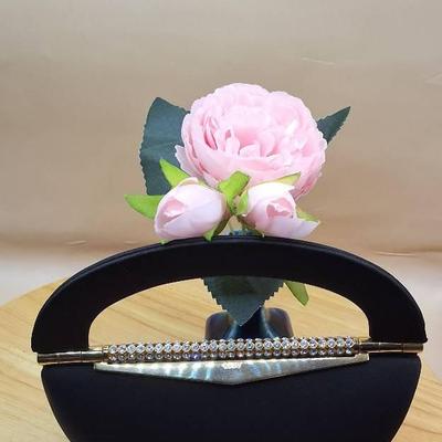 Rodo Black Evening Clutch Purse with Rhinestone Detail - Made in Italy
