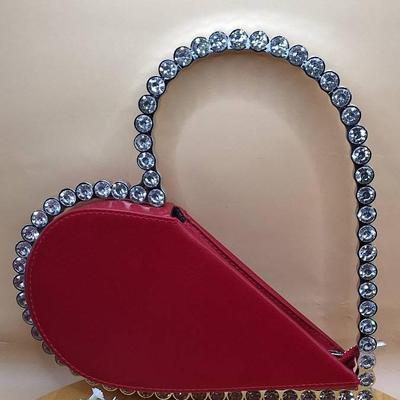 Red Heart-Shaped Handbag with Rhinestone Handle – Unique Statement Purse
