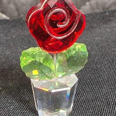 Swarovski Crystal 9400NR000084 Happy Flower Red Rose In Clear Pot